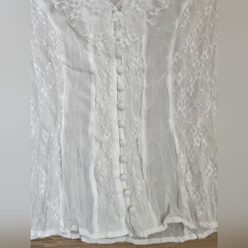 Fairy White Sheer Lace Top M Festival Coquette Whimsical Boho - Picture 3 of 7